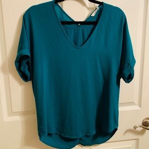 Lush Cuff Sleeve Woven Tee